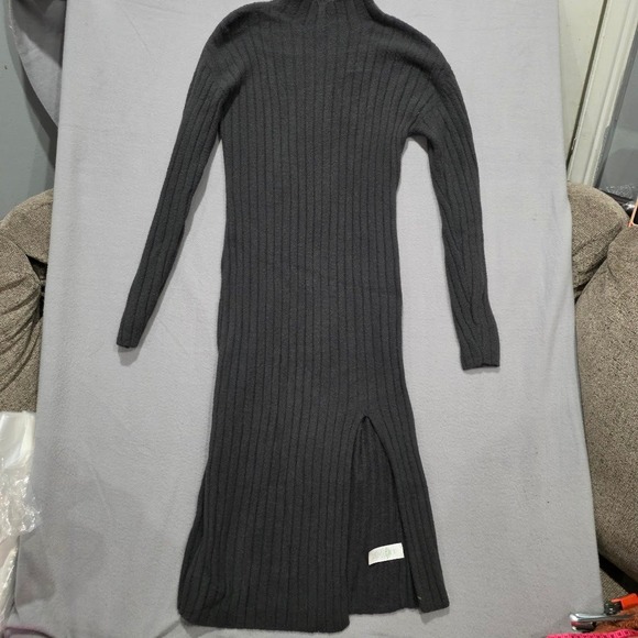 aerie Dresses & Skirts - Aerie Ribbed Mock Neck Maxi Dress Charcoal Gray Long Sleeve Side Slit XS